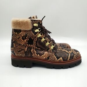 GRENSON Snake-Print Shearling-Lined Hiker Boots 7.5